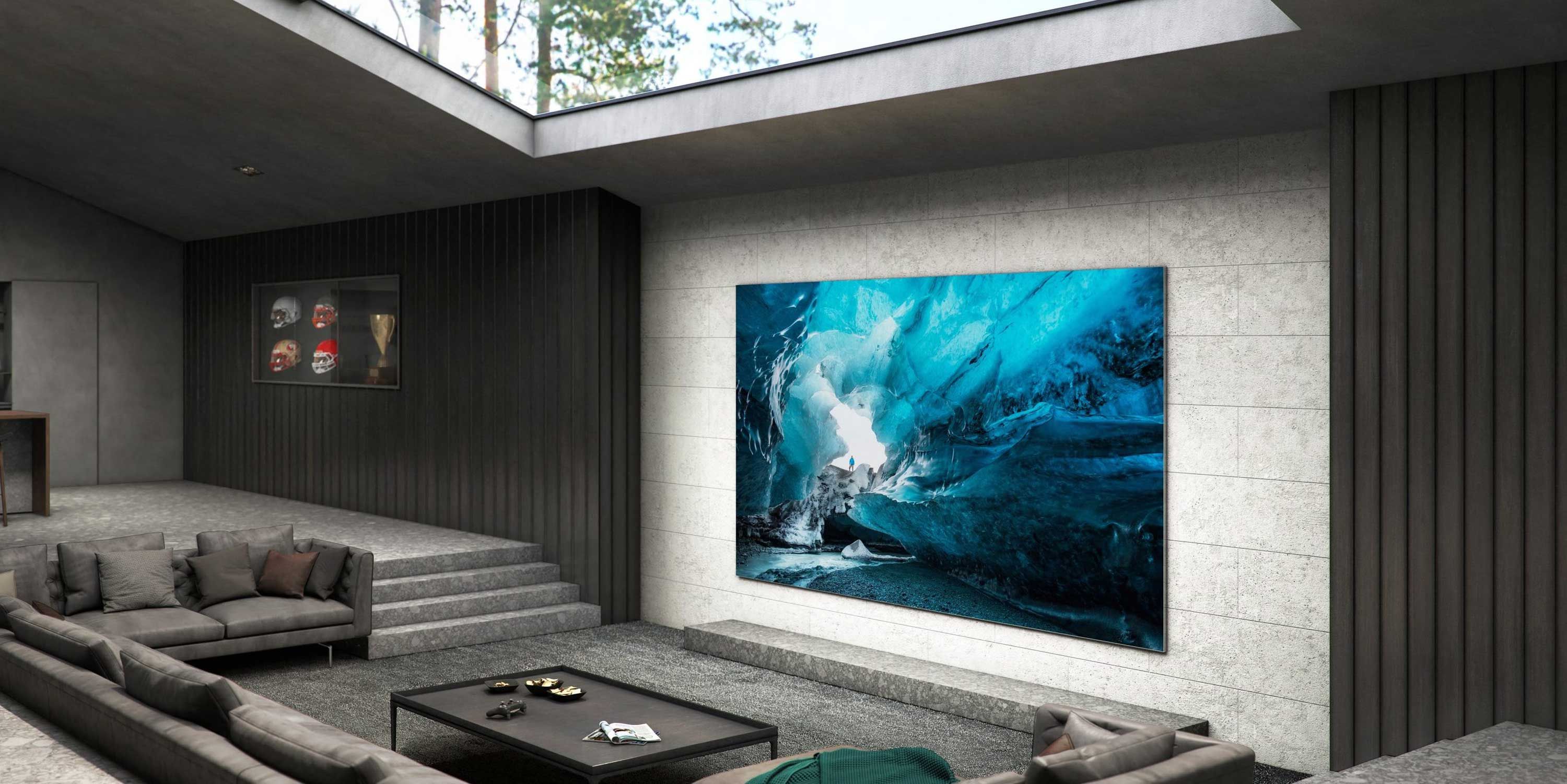 home theater, dark walls, dark carpet, projector, screen, led lighting