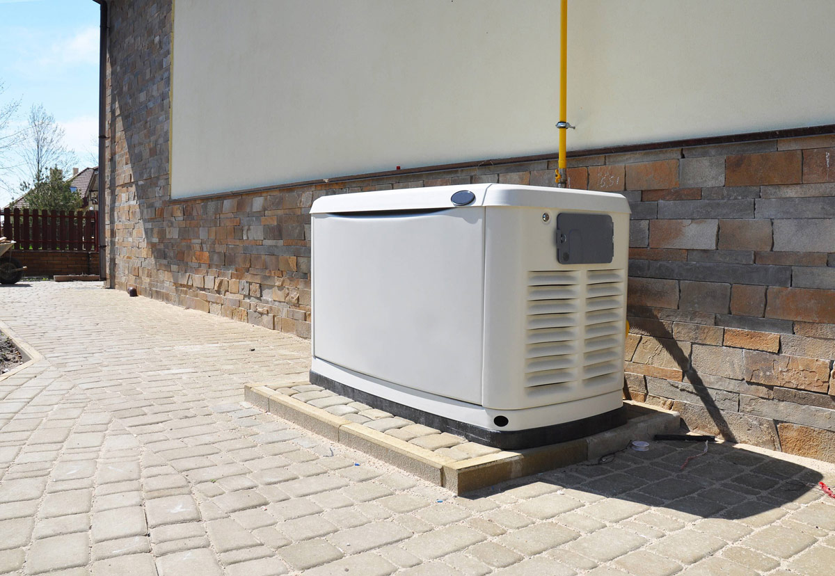 Standby generator installed outside a home for backup power