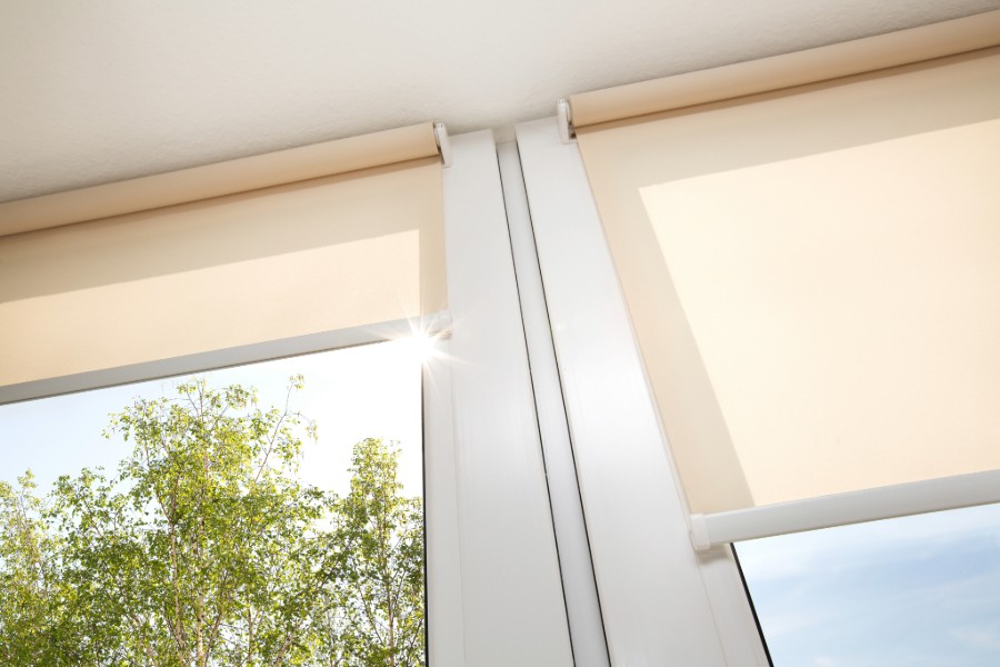 A window with automated window treatments.