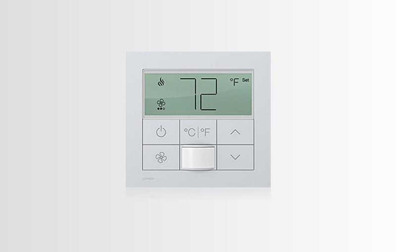 Lutron temperature control panel set to 72°F.